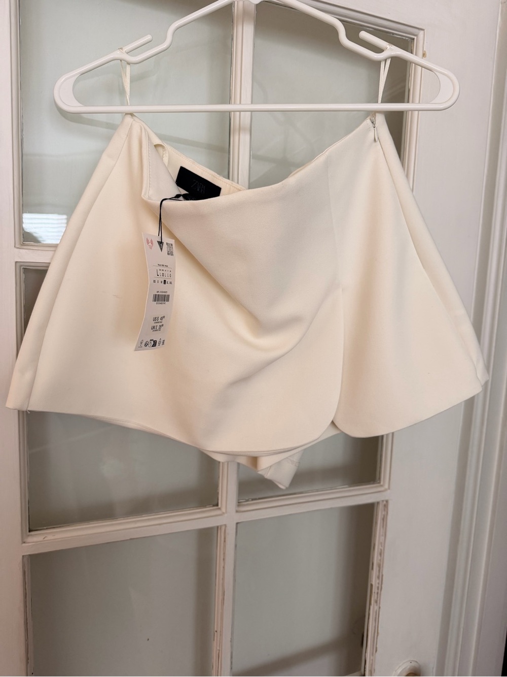 ZARA Cream Asymmetric Wrap-Style Mini Skort